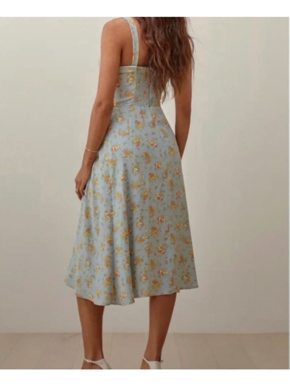 Reformation Eddie Dress in Grazia Blue Floral Midi Sundress bows 4 - Picture 4 of 13